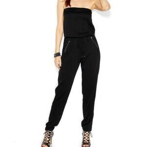 Bar III Strapless Blouson Jumpsuit in Black
